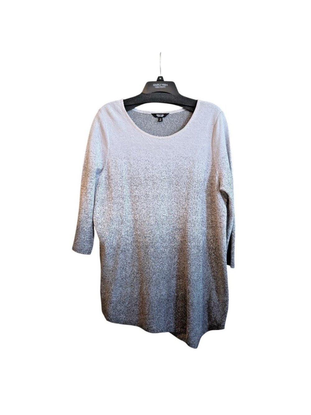 Simply Vera Wang Womens Sweater Gray Metallic Ombre Knit Round Neck Pullover